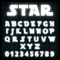 Alphabet font template white neon design - star