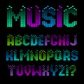 Alphabet in the form of an equalizer. Bright neon letters.