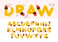 Alphabet in the form of pencils. Children\'s playful alphabet. Stylized multicolored letters.