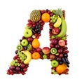 Alphabet from fresh vegetables and fruits, generative ai Royalty Free Stock Photo