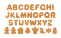 Alphabet of gingerbread cookies and decorated cookie shapes. Cartoon alphabet for Christmas New Year. Gingerbread man Royalty Free Stock Photo