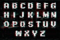 Alphabet with glitch and noise effect. Perfect style for digital illustrations. Vector abstract technology font.