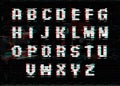 Alphabet with glitch and noise effect. Perfect style for digital illustrations. Vector abstract technology font.