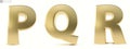 Alphabet Gold. Letters P, Q, R gold realistic 3d render. Ilustration isolated a white background.