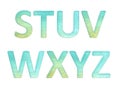 alphabet of golden turquoise teal water cyan letters s t u v w x y z Royalty Free Stock Photo