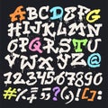 Alphabet graffity alphabetical font ABC by brush stroke with letters and numbers or grunge alphabetic typography