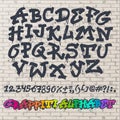 Alphabet graffity vector alphabetical font ABC by brush stroke with letters and numbers or grunge alphabetic typography