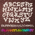 Alphabet graffity vector alphabetical font ABC by brush stroke with letters and numbers or grunge alphabetic typography