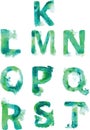 Alphabet , hand- painted blue-green and turquoise shades