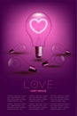 Alphabet Incandescent light bulb switch on set Love heart with broken valentine concept, illustration