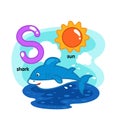 Alphabet Isolated Letter S-shark-sun