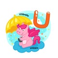 Alphabet Isolated Letter U-unicorn-umbrella Royalty Free Stock Photo