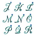 Musical alphabets. Jklmnopqr collection. Floral curly letters set. Music notes characters pattern. Vector stock.