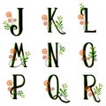 Jungle letters. Nature floral alphabet. Forest green gradient characters. Whimsical magic collection. Jklmnopqr letter. Vector set