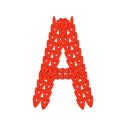 Alphabet knitted red letter on white background. Vector illustration.