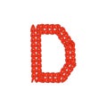 Alphabet knitted red letter on white background. Vector illustration.