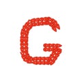 Alphabet knitted red letter on white background. Vector illustration.