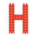 Alphabet knitted red letter on white background. Vector illustration.