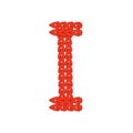 Alphabet knitted red letter on white background. Vector illustration.