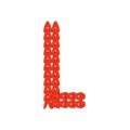 Alphabet knitted red letter on white background. Vector illustration.