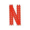 Alphabet knitted red letter on white background. Vector illustration.