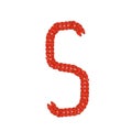 Alphabet knitted red letter on white background. Vector illustration.