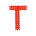 Alphabet knitted red letter on white background. Vector illustration.