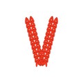 Alphabet knitted red letter on white background. Vector illustration.