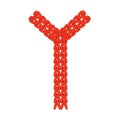 Alphabet knitted red letter on white background. Vector illustration.