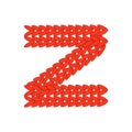 Alphabet knitted red letter on white background. Vector illustration.