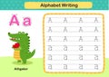 Alphabet Letter A-Alligator exercise with cartoon vocabulary