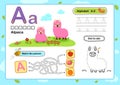 Alphabet Letter A-Alpaca exercise with cartoon vocabulary