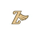 Brown color alphabet letter z with angel bird wing