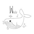 Alphabet letter animals children illustration whale fish sketch