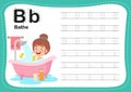 Alphabet Letter B - Bathe exercise with cut girl vocabulary