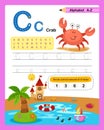 Alphabet Letter C - Crab exercise with cartoon vocabulary illustration