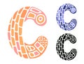Alphabet letter C. Kids education poster or stickers. Childish logo in mosaic style. Cute vector letters in color and monochrome
