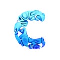 Alphabet letter C uppercase. Blue font made of ink splash in water. 3D render isolated on white background. Royalty Free Stock Photo