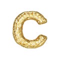 Alphabet letter C uppercase. Gold font made of yellow cellular framework. 3D render isolated on white background.