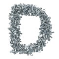 Alphabet letter D from bolts, nuts and washers. 3D rendering