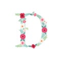 Alphabet letter D with flowers