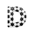 Alphabet letter D uppercase. Soccer font made of football texture. 3D render isolated on white background.