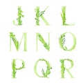 Alphabet Letter Decorated with Green Foliage and Leaf Vector Set