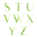Alphabet Letter Decorated with Green Foliage and Leaf Vector Set