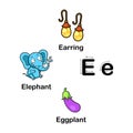 Alphabet Letter E-eggplant,earring,elephant