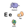 Alphabet Letter E-elephant,egg,earth Royalty Free Stock Photo