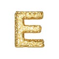 Alphabet letter E uppercase. Gold font made of yellow cellular framework. 3D render isolated on white background.