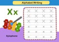 Alphabet Letter exercise X-Xylophone with cartoon vocabulary