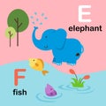 Alphabet Letter F-fish,E-elephant,illustration Royalty Free Stock Photo