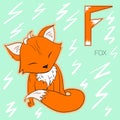 Alphabet letter F fox children vector illustration Royalty Free Stock Photo